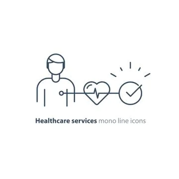 Heart test line icon, electrocardiogram monitor logo, cardiology examination Stock Illustration