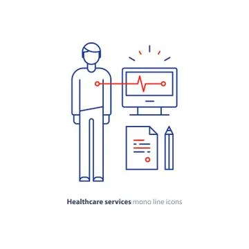 Heart test line icon, electrocardiogram monitor logo, cardiology examination Stock Illustration