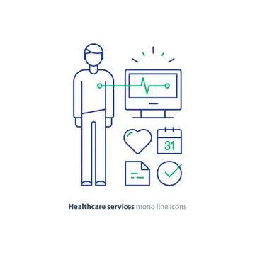 Heart test line icon, electrocardiogram monitor logo, cardiology examination Stock Illustration