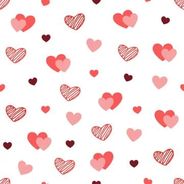 Heart texture on white background. Hand drawn hearts seamless pattern. Valent Stock Illustration