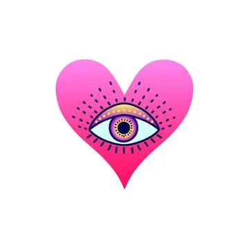 Heart with third eye,  psychedelic concept. Stock Illustration