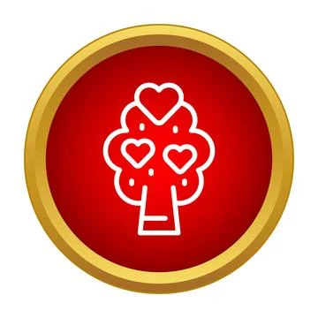 Heart tree growing on red round button 스톡 일러스트