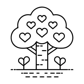 Heart Tree Line Art Printable Love Illustration Minimalist Romantic Wall De.. Stock Illustration