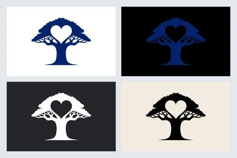 Heart Tree Logo Icon Set Stock Illustration