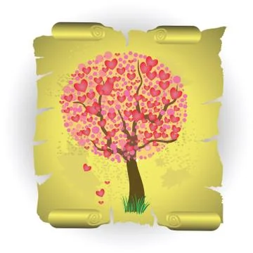 Heart tree on old paper Illustrazione stock