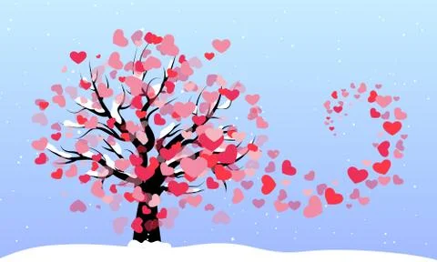 Heart tree in winter Illustrazione stock