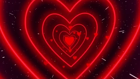 Heart Tunnel in Space Background Video Animation. Flying red hearts on black. Video stock 280974611