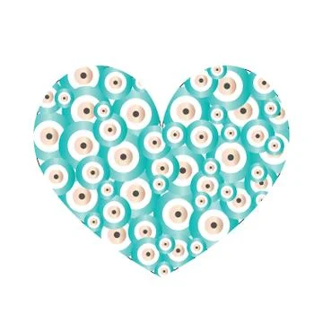 Heart with turquoise evil eyes vector - evil eye card - love card Stock Illustration