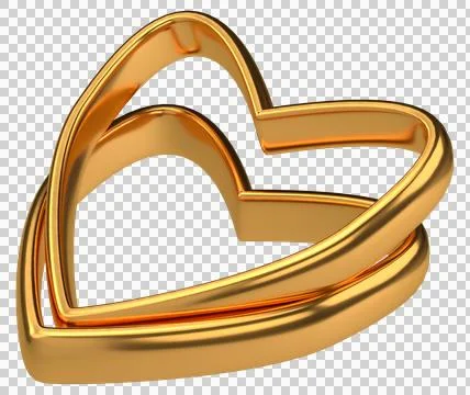 Heart with two connected gold wedding rings isolated on png transparent bac.. Ilustração Stock