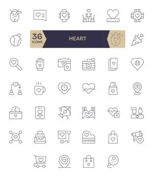 Heart Ultimate Vector Package with 40 64x64 Thin Line Pixel Optimized Icons Stock Illustration