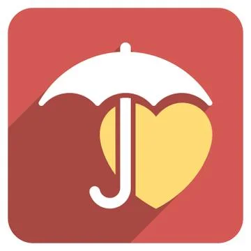 Heart Umbrella Protection Flat Rounded Square Icon with Long Shadow 스톡 일러스트