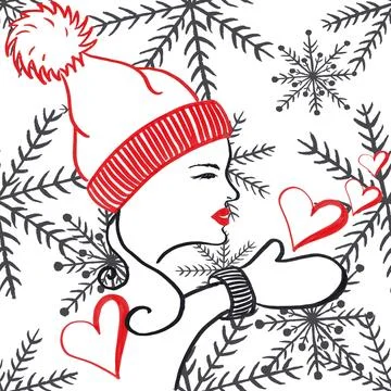 Heart Valentine Seamless Pattern Hand-Painted Illustration Background Textu.. Stock Illustration
