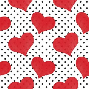 Heart Valentine Seamless Pattern Hand-Painted Illustration Background Textu.. Stock Illustration