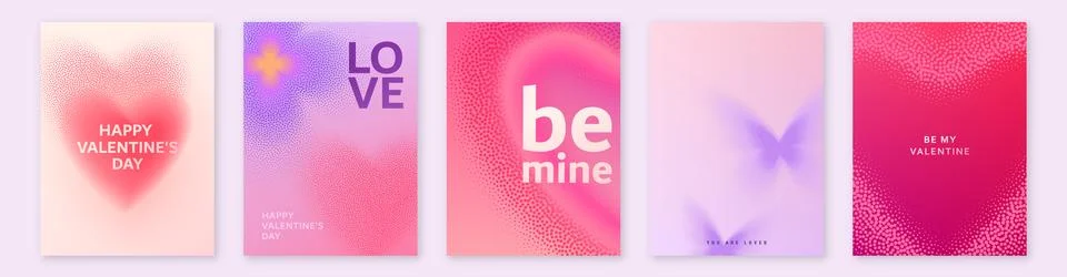 Heart vector background set for Valentines day. Love pattern with gradient noise Stock Illustration