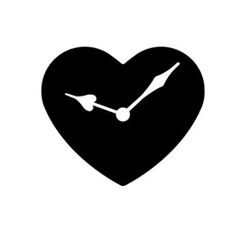 Heart vector black icon. Hands clock in heart. Valentines day sign, emblem Stock Illustration
