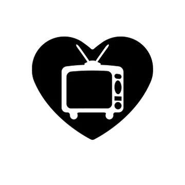Heart vector black icon, Love symbol. Retro TV in heart. Valentines day sign Stock Illustration