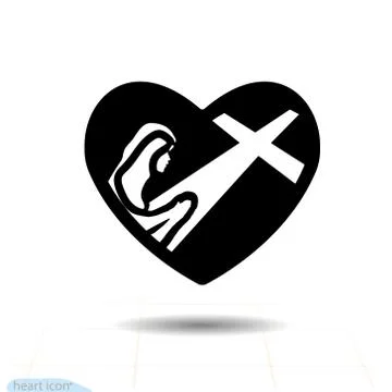 Heart vector black icon, Love symbol. Silhouette woman, girl praying in heart Stock Illustration