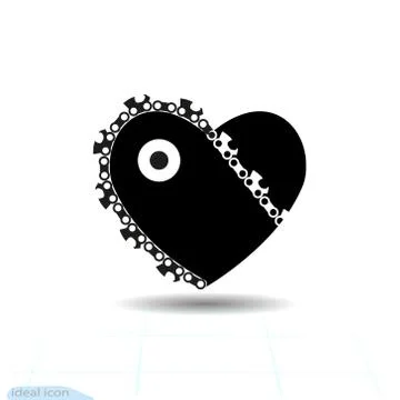 Heart vector black icon, Love symbol. Chainsaw in heart. Valentines day sign Stock Illustration