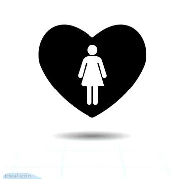 Heart vector black icon, Love symbol. Silhouette beautiful girl Stock Illustration