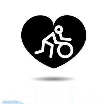 Heart vector black icon. The man rolls the wheel, pushing a wheel in heart. Stock Illustration