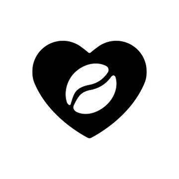 Heart vector black icon, a symbol of love. Coffee grain in the heart. Stock Illustration