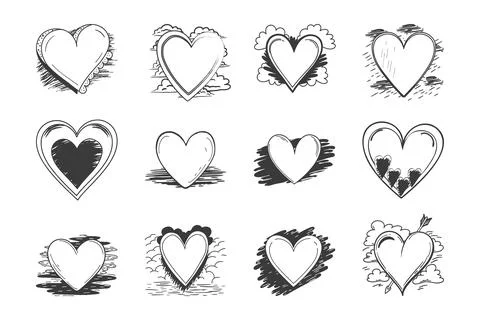 Heart vector Bundle. Heart Icons. Heart Shape. Collection of hand drawn hea.. Stock Illustration