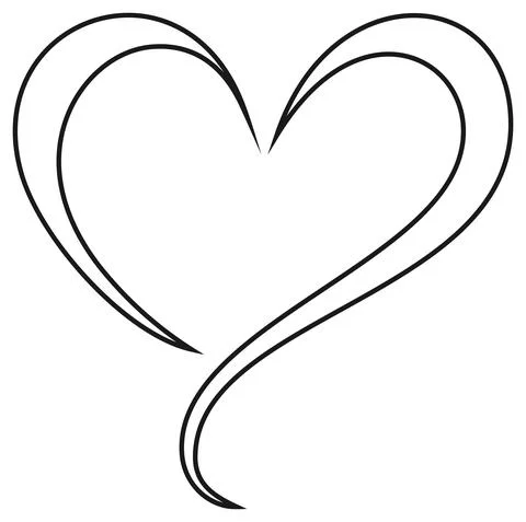 Heart vector curly contour frame in black. White isolated background. Stock Illustration