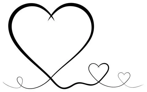 Heart vector curly frame with three Hearts in black. White isolated back. Stock Illustration