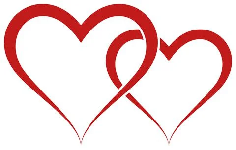 Heart vector frame in red. Two Hearts interlaced. White isolated background. Stock Illustration
