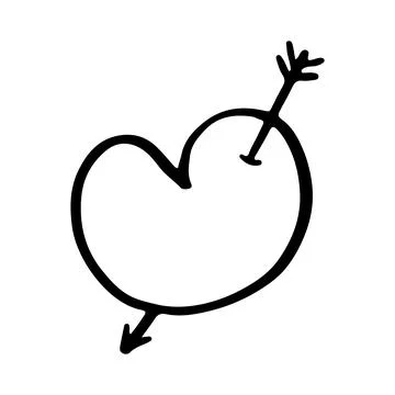 Heart vector icon drawn in one line pierced by an arrow. Stock Illustration