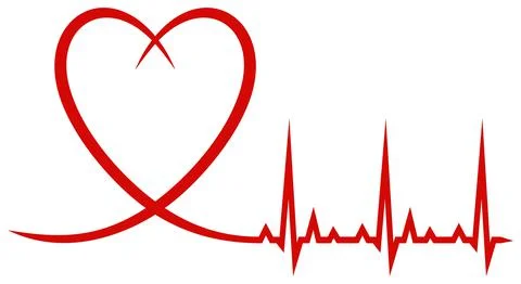 Heart vector in red with cardiogram. White isolated background. Stock Illustration