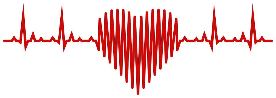 Heart vector in red with cardiogram. White isolated background. Stock Illustration