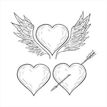 Heart vector set hand drawing. Black heart shape doodle art sketch style Stock Illustration
