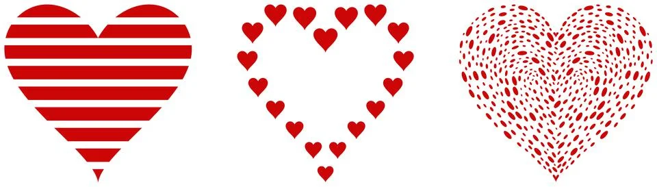 Heart vector set in red. White isolated background. Stock Illustration