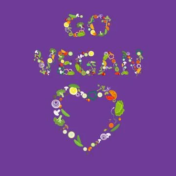 Heart of vegetable pattern with an inscription go vegan Stock Illustration