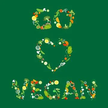 Heart of vegetable pattern with an inscription go vegan Stock Illustration