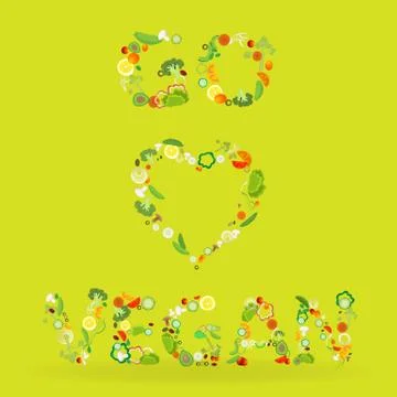 Heart of vegetable pattern with an inscription go vegan Stock Illustration