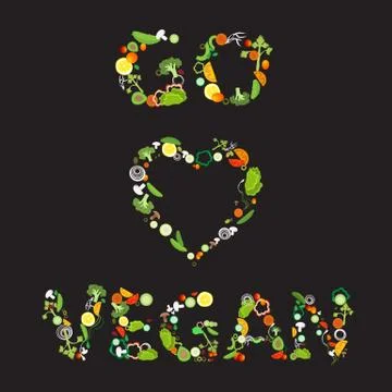 Heart of vegetable pattern with an inscription go vegan Stock Illustration