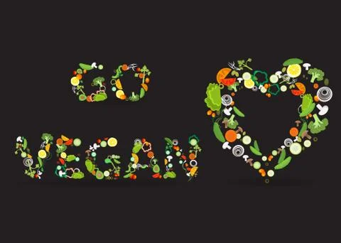 Heart of vegetable pattern with an inscription go vegan, for web and print de Stock Illustration