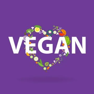 Heart of vegetable pattern with an inscription vegan Stock Illustration