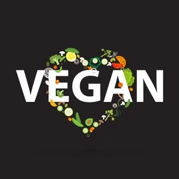 Heart of vegetable pattern with an inscription vegan Stock Illustration