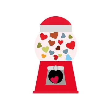 Heart in vending machine filled with colored bubble gum hearts. Stock-Illustration
