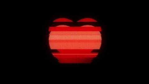 Heart vertical glitch interference on digital old red led lcd computer tv screen Stock Footage 83303480