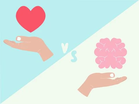 Heart vs brain. Balance of mind and feelings concept. Flat vector illustration Stock Illustration