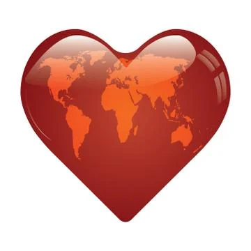 Heart whit world map on. Stock Illustration