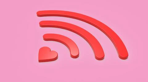 Heart wifi icon, 3d render illustration drawing. Stock image. Stock Illustration