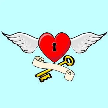 Heart Wing Scroll and Key Stockillustratie