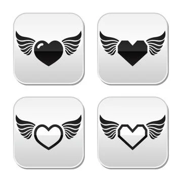 Heart with wings buttons set Illustrazione stock