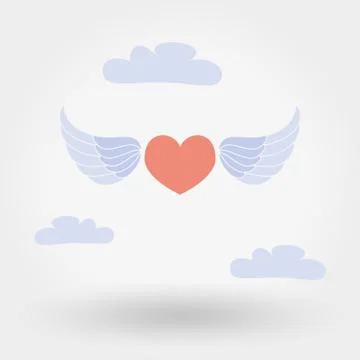 Heart with wings in the clouds Stock Illustration