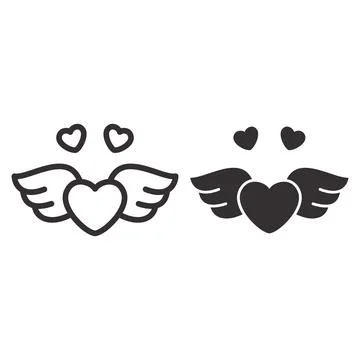 Heart with wings line and solid icon, Valentines Day concept, symbol of love Illustrazione stock